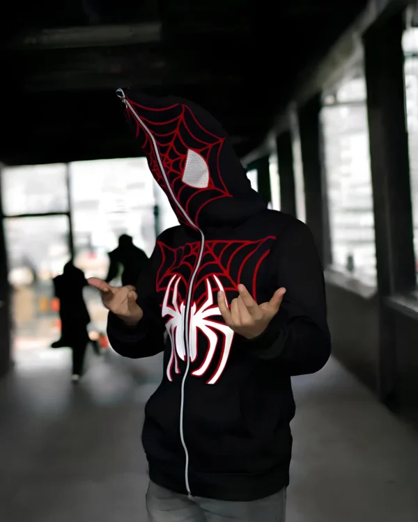 Black Spider-Man Hoodie Iconic Marvel Comics Zip Up Hoodie - Image 3