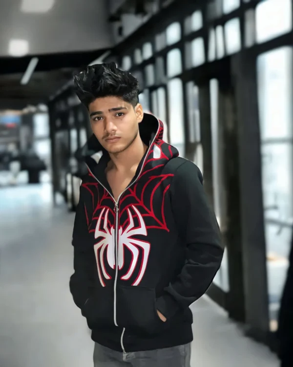 Black Spider-Man Hoodie Iconic Marvel Comics Zip Up Hoodie - Image 4