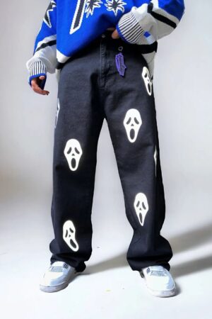Exotix Skull Printed Aesthetic Streetwear Straight Fit Baggy Jeans