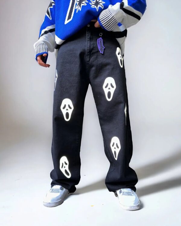 Exotix Skull Printed Aesthetic Streetwear Straight Fit Baggy Jeans