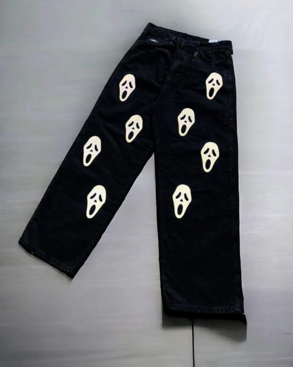 Exotix Skull Printed Aesthetic Streetwear Straight Fit Baggy Jeans - Image 3