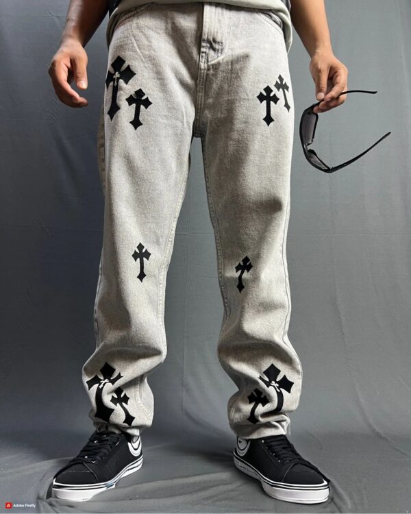 Cross Printed Baggy Jeans Vintage Streetwear Straight Fit Jeans