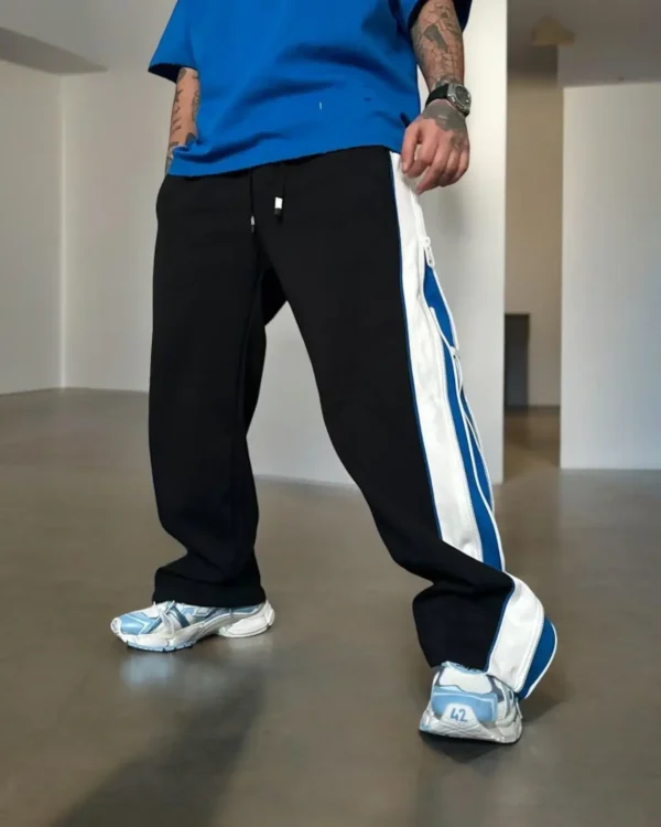 Exotix Double Zip Blue Wide Leg Zip Up Baggy Pants - Image 2