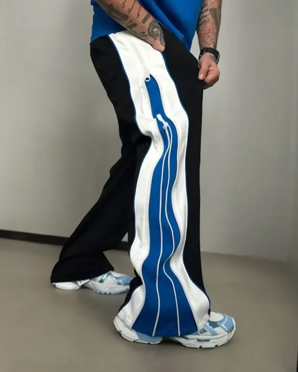 Exotix Double Zip Blue Wide Leg Zip Up Baggy Pants - Image 3