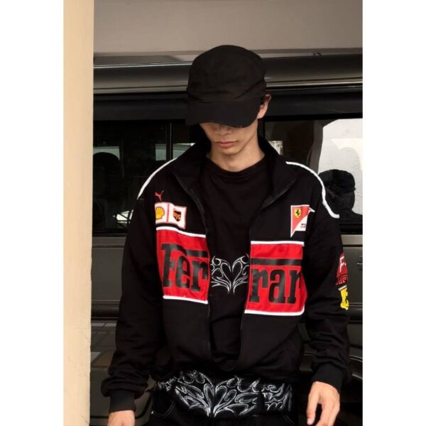 Black Ferrari F1 Vintage Racing Jacket | Ultimate Motorsport Style