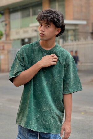 Bottle Green Acid Wash Oversized T-Shirt - Unisex Streetwear