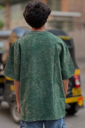 Trendy Acid Wash T-Shirt in Bottle Green for Men & Women