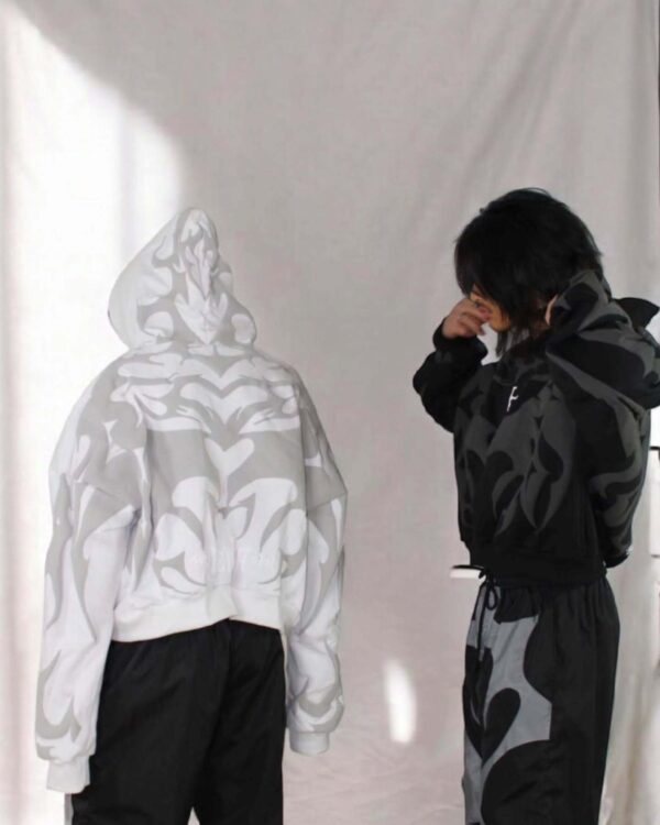 Side Profile Shot – Tribal Shadow Depth Hoodie with Premium Fabric