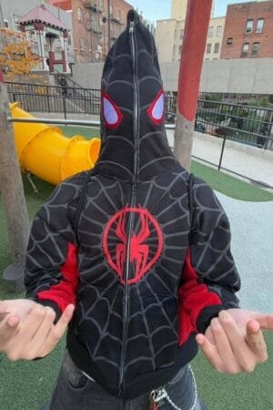Exotix Black Spidey Hoodie on Model – Oversized Marvel Hoodie Style