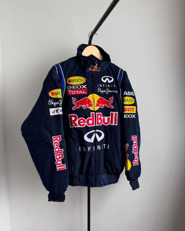 Exotix premium Red Bull F1 Jacket with vibrant logos and classic bomber design for streetwear fans