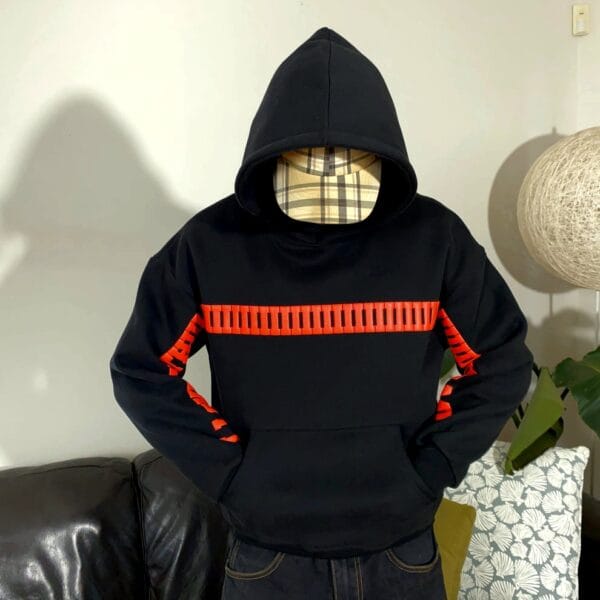 Oversized I Love You This Much Hoodie worn with hood up – romantic gift hoodie by Exotix