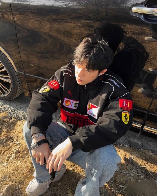 Exotix black Ferrari F1 jacket embroidered luxury motorsport wear