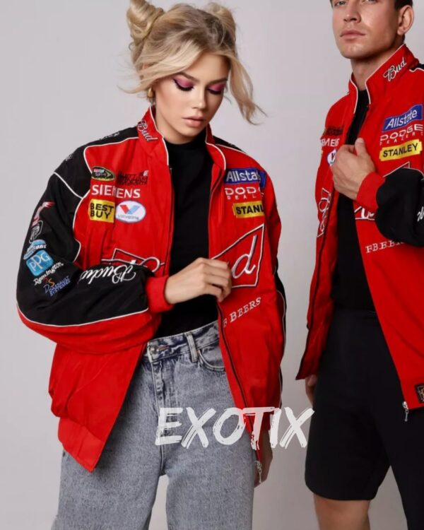 Premium Red Budweiser Racing Jacket with Printed Beer Logo by Exotix