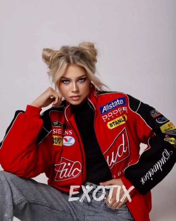 Stylish Red Budweiser Bomber Jacket for Men and Women – Exotix Streetwear