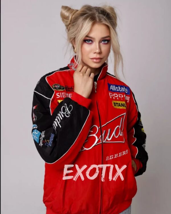 Exotix Red Budweiser Racing Jacket – Official Beer Brand Merch Streetwear
