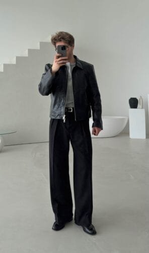 Black Boxy Leather Jacket - Cropped Fit photo review