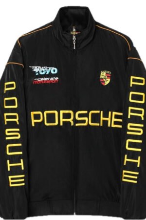 Front view of Exotix Porsche Embroidered Jacket with premium Porsche logo stitching