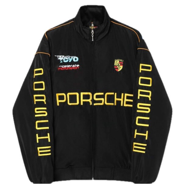 Front view of Exotix Porsche Embroidered Jacket with premium Porsche logo stitching