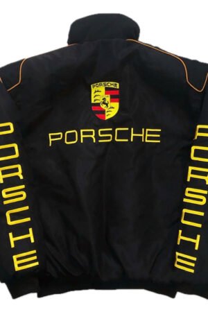 Back side of Porsche racing jacket embroidered with premium thread detailing