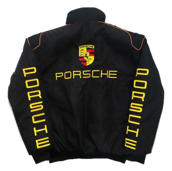 Back side of Porsche racing jacket embroidered with premium thread detailing