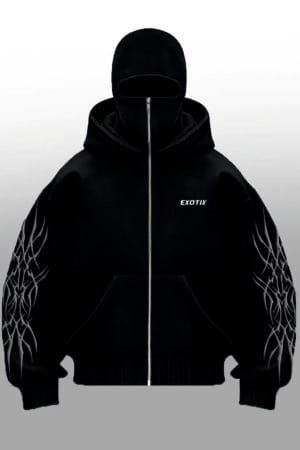 Exotix Solo Leveling Balaclava Hoodie Front View – Sung Jin Woo Streetwear India