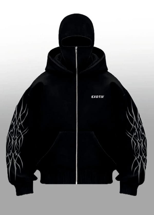 Exotix Solo Leveling Balaclava Hoodie Front View – Sung Jin Woo Streetwear India