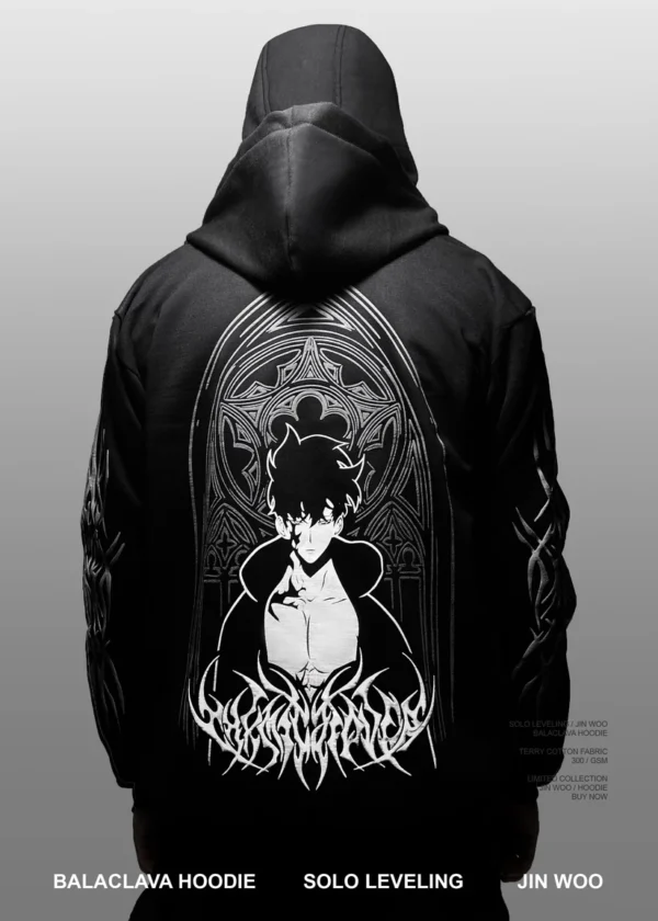 Solo Leveling Hoodie with Balaclava Puff Print Detail – Sung Jin Woo Design