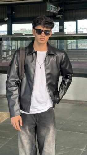 Black Cropped Leather Jacket for Men & Women – Exotix Streetwear photo review