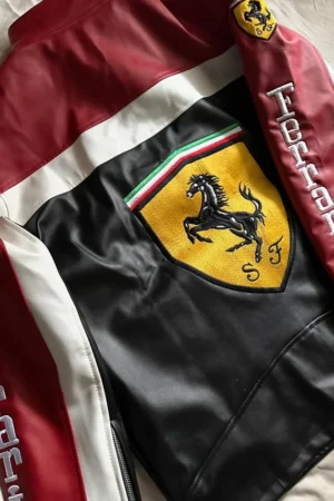 Exotix Premium leather texture of Ferrari F1 Vodafone inspired leather jacket by Exotix