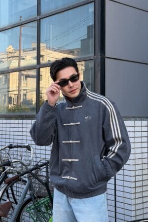 Dark Grey Chinese New Year Jacket styled outdoors – modern lunar new year jacket for men in India