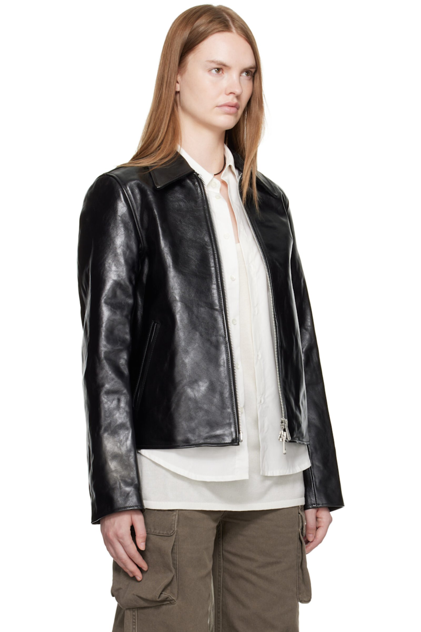 Crop Leather Jacket for Women | Exotix Streetwear Side angle cropped biker leather jacket women premium black finish